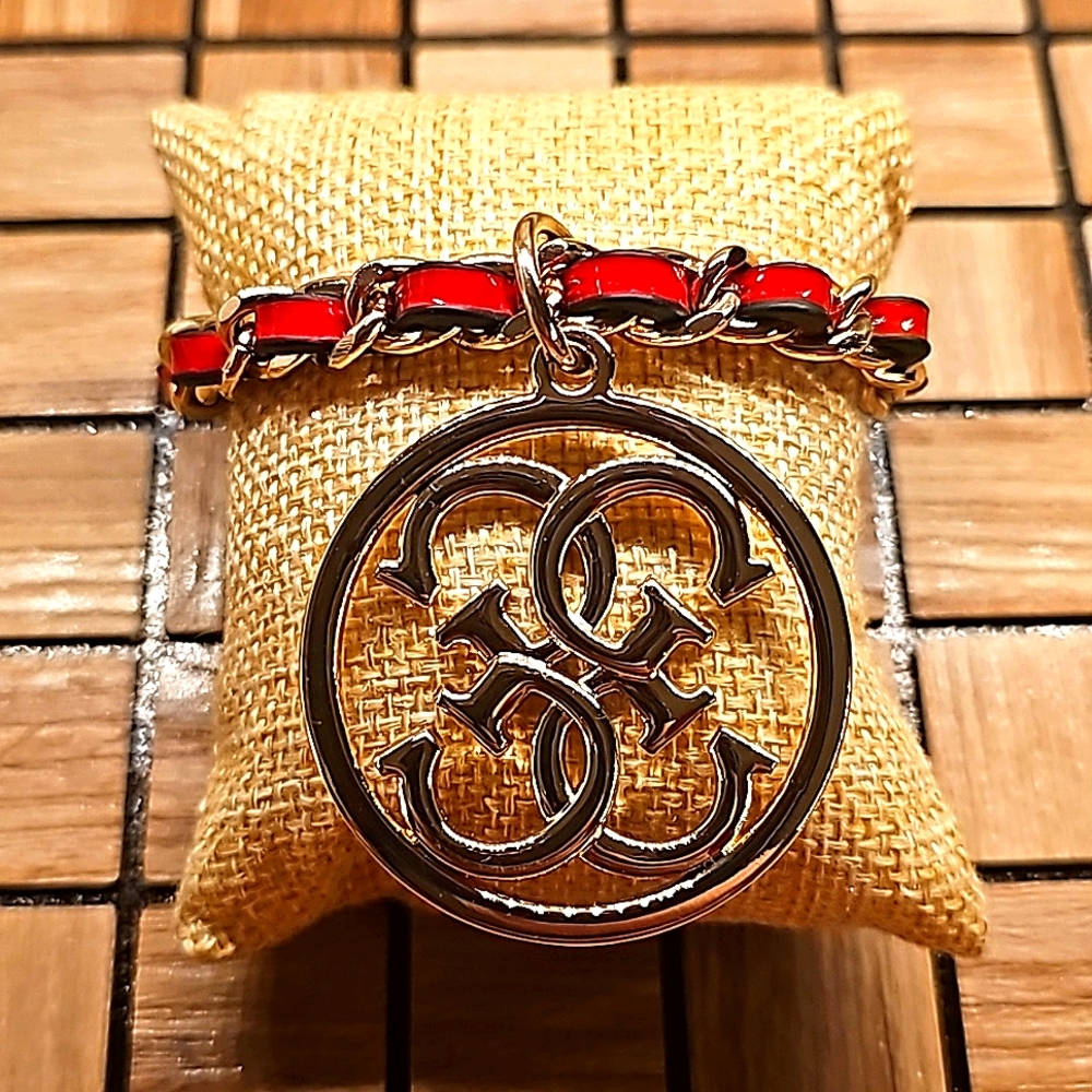 Guess Goldtone Chain with Large Logo Medallion Bracelet/Bag Charm
